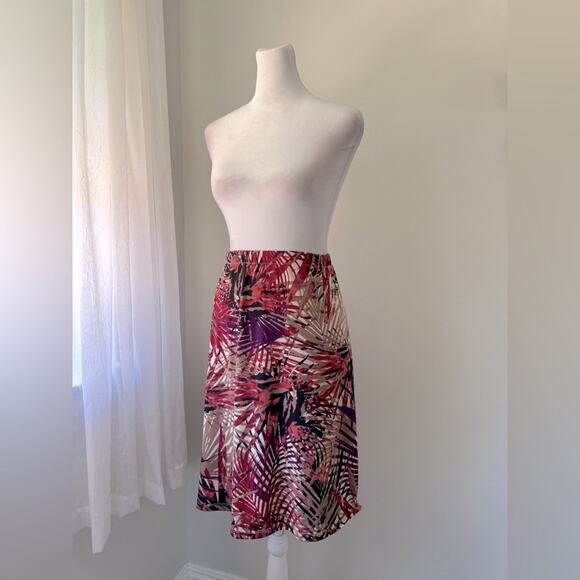 212 Collection Multicolored Tropical Print Lightweight Stretch Knee Length Skirt - Picture 3 of 10